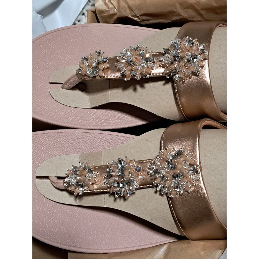FitFlop Galaxy  Toe-Thong Slip Sandals Wedge Rose Gold US 10 EUR 41 NIB - Picture 3 of 16